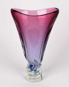 A Murano cranberry and mauve art glass vase, 35cm high