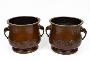 A pair of antique Japanese bronze jardiniere pots in the Art Nouveau style, 19th/20th century, 24cm high, 31cm wide