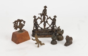 Antique cast bronze opium weights and statuettes, 19th/20th century, (6 items), the largest 13cm high