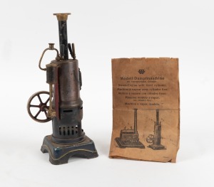 Modell-Dampfmaschine&nbsp;upright live steam engine with original paperwork, early 20th century, 31cm high