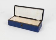 An antique French jewellery box&nbsp;with unusual engine turned decoration finished in blue and mother of pearl lozenge, 19th century, 7cm high, 24cm wide, 9cm deep. - 2
