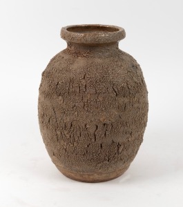 Studio pottery vase with brown crackle glaze finish, monogram mark near base, ​​​​​​​30cm high