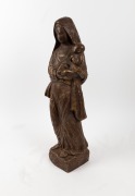 MADONNA & CHILD vintage cast bronze statue, 20th century, signed at the lower rear&nbsp;(illegible), 71cm high.