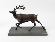 ANTHONY VAN DER ZWEEP&nbsp;(1960 - )"Stag" cast bronze statue on stone plinth, signed "A.D. VAN DER ZWEEP, 2003, 1/6", 38cm high, 50cm long.