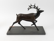 ANTHONY VAN DER ZWEEP&nbsp;(1960 - )"Stag" cast bronze statue on stone plinth, signed "A.D. VAN DER ZWEEP, 2003, 1/6", 38cm high, 50cm long. - 3