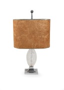 A vintage Art Deco glass and nickel plated table lamp and shade, circa 1930, ​​​​​​​55cm high.