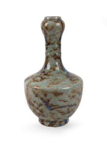 A Chinese celadon crackle glaze vase with mauve highlights, 20th century, 40cm high