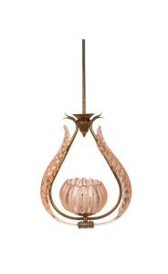 A Murano glass hanging pendant light with gilt metal mounts, early to mid 20th century, 70cm high overall