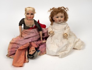 ARMAND MARSEILLE antique German porcelain headed doll; together with a Dutch doll in silk costume, early to mid 20th century, (2 items), the German example 35cm