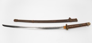 A WWII period Japanese N.C.O. officer's sword and scabbard, 20th century, 96cm long overall. ​​​​​​​LICENCE REQUIRED.