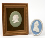 WEDGWOOD "Ludwig Mond" framed and mounted jasper ware plaque; together with a WEDGWOOD "Bicentenary of Cook's First Voyage" jasper ware plaque, limited edition of 200 copies, 20th century, (2 items), the frame 21 x 17cm overall