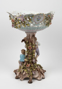 MEISSEN antique German porcelain figural comport (in two sections), with floral decoration, 19th century, crossed swords mark to base, 46cm high - 2