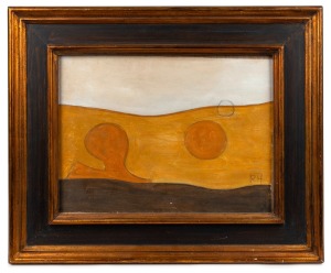 ARTIST UNKNOWN, (untitled abstract landscape) acrylic on canvas board, signed lower right "R. H.", 29 x 39cm, 47 x 57cm overall