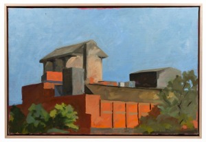 ARTIST UNKNOWN, three industrial landscapes, oil on canvas, signed lower right (illegible), the largest&nbsp;45 x 61cm overall
