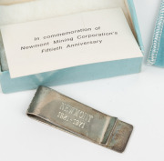 TIFFANY & Co. American silver money clip in original pouch and box, engraved "Newmont 1921-1971", 5.5cm wide - 2
