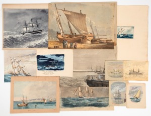 [MARITIME WATERCOLOURS] A small group of fourteen 19th century paintings on paper, including one by Hely Morton Smith, another by William Roe; several titled (HMS Humber; A Bermuda Boat; HMS Jumna; HMS Penelope, etc.); various sizes, the largest 20 x 28.5