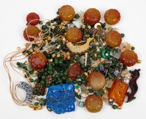 Assorted Chinese beads including jade, glass, amber and lapis lazuli, (qty)