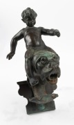 An antique bronze cherub and dolphin fountain wall font, 19th/20th century, 44cm high. - 2