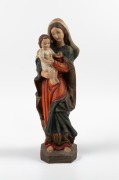 An vintage carved timber Madonna and Child statue with polychrome finish, 20th century, 50cm high