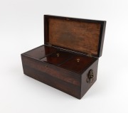 An antique English rosewood tea caddy, interior fitted with three lidded compartments, circa 1835, ​​​​​​​14cm high, 30.5cm wide, 15cm deep - 2