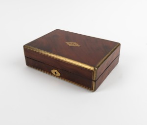 Victorian British military officer's campaign box with shaving mirror to lid and room for toiletries, with original key, early to mid 19th century, note: purchased from an estate in Tasmania. 7cm high, 23cm wide, 16cm deep.