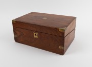 An antique English walnut writing box with brass bound corners and name plate, 19th century, ​​​​​​​15cm high, 35cm wide, 23cm deep