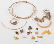 Scrap gold, including wire, a broken ring, denture plate and gold teeth, mixed carats, 36 grams total.