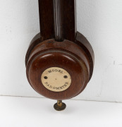 An antique English round top student style barometer, solid mahogany case with ivory register plates and mercury thermometer, 19th century, 92cm high - 2