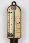 An antique English round top student style barometer, solid mahogany case with ivory register plates and mercury thermometer, 19th century, 92cm high - 3