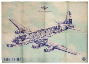 K.L.M. ROYAL DUTCH AIRLINES "DOUGLAS DC4" Dutch aviation poster, folded as issued, ​​​​​​​68 x 96cm