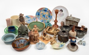 Assorted ceramic ornaments, pewter tea ware, Brownie Downing plate, glassware, jugs etc., (qty).