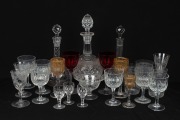 Assorted antique and vintage decanters and glasses, 19th/20th, (25 items), 29cm high.