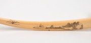A scrimshaw walrus tusk cribbage board, North American origin, 20th century, ​​​​​​​48cm long - 2