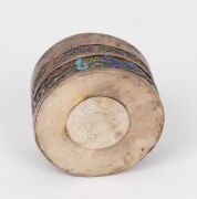 Chinese faceted glass scent bottle, Chinese reticulated porcelain scent bottle, Chinese hand-mirror with mutton jade handle, Chinese stone seal and a Chinese porcelain fragment box, (5 items), the mirror 14.5cm long - 8