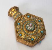 An antique Italian micro-mosaic and enamel gilded silver scent bottle with original glass insert and stopper, 19th century, 6cm high - 3