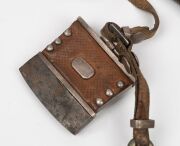 An antique Mongolian knife in scabbard with attached leather belt and tinder, 19th century, 37cm long overall - 3