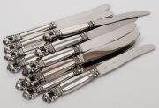 GEORG JENSEN "Acorn" pattern Danish sterling silver cutlery set for twelve, (96 pieces), 2500+ grams silver weight not including the knives - 10