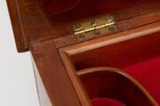 An antique French kingwood and amboyna miniature jewellery chest with lift top and compartments, serpentine front with string inlay and marquetry decoration, 19th century, 22cm high, 33cm wide, 23cm deep. - 7