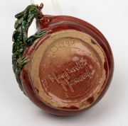 MARGUERITE MAHOOD red glazed pottery bowl with applied green dragon decoration, incised "Marguerite Mahood", 5cm high, 12cm wide - 5