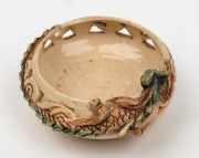 MARGUERITE MAHOOD pierced pottery bowl with scrolling decoration and applied dragon, incised "Marguerite Mahood", 5cm high, 11cm wide - 2