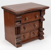 An unusual red pine miniature chest of four drawers with serpentine front, pearl inlaid handles and shaped corbels, Barossa Valley, South Australian origin, 19th century, 42cm high, 46cm wide, 31cm deep. - 2