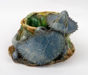 CASTLE HARRIS rare pottery tree stump vase with applied bearded dragon lizard, incised "Castle Harris", 19cm high, 28cm wide - 2