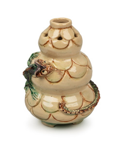 MARGUERITE MAHOOD impressive pierced pottery vase with incised scale decoration and applied dragon, signed "Marguerite Mahood", 13.5cm high