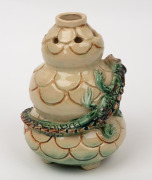 MARGUERITE MAHOOD impressive pierced pottery vase with incised scale decoration and applied dragon, signed "Marguerite Mahood", 13.5cm high - 3
