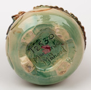 MARGUERITE MAHOOD impressive pierced pottery vase with incised scale decoration and applied dragon, signed "Marguerite Mahood", 13.5cm high - 6