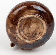 GRACE SECCOMBE pottery dish with applied gum leaves and a graduated family of three kookaburras, incised "Grace Seccombe", 7cm high, 12.5cm wide - 4