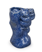 MERRIC BOYD rare blue glazed pottery tree stump vase decorated with three koalas, signed "Koala, Vic. Australia, 1929", ​​​​​​​13cm high