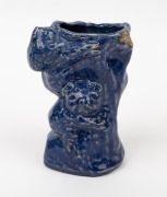 MERRIC BOYD rare blue glazed pottery tree stump vase decorated with three koalas, signed "Koala, Vic. Australia, 1929", ​​​​​​​13cm high - 2