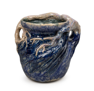 MERRIC BOYD spectacular pottery vase with wind swept tree decoration, incised "Merric Boyd, 1921", an imposing 27cm high, 28cm wide