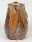 REMUED green and brown glazed pottery jug with orange highlights, adorned with branch handle, gumnuts and leaves, incised "Remued, Hand Made, 189M", 21.5cm high - 4